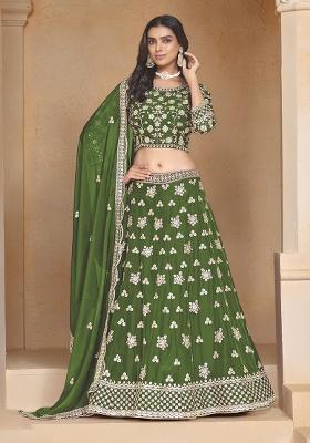Green Embroidered Organza Lehenga Set