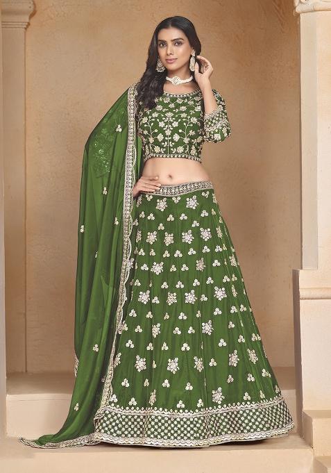 Green Embroidered Organza Lehenga Set