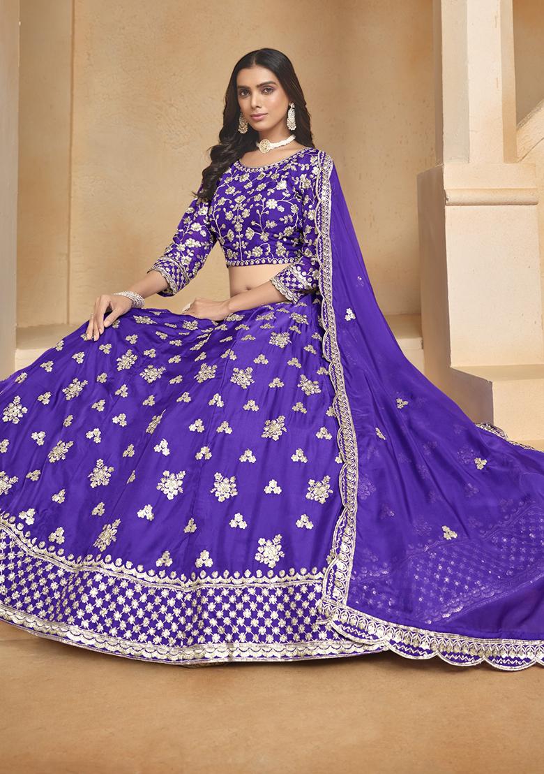 Lavender Embroidered Organza Lehenga Set - Indya
