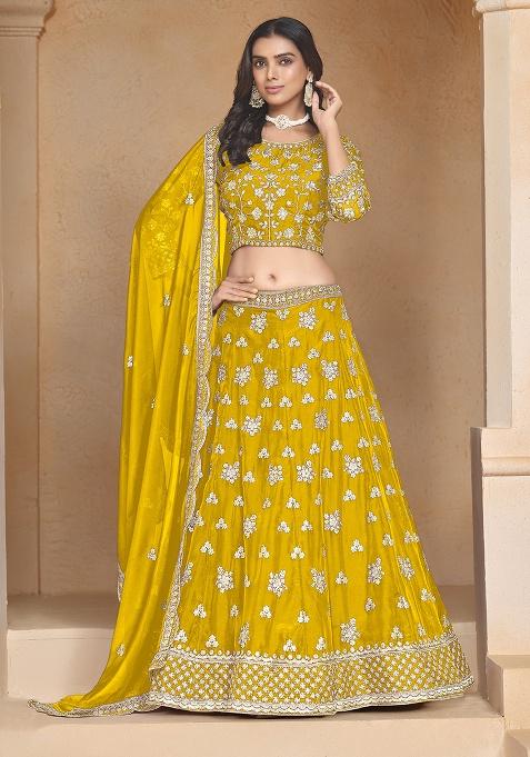 Yellow Embroidered Organza Lehenga Set