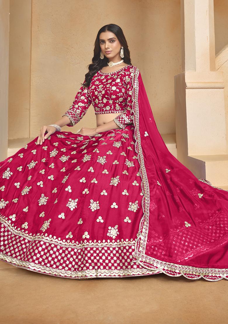Rani Pink Embroidered Organza Lehenga Set - Indya