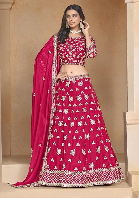 Rani Pink Embroidered Organza Lehenga Set