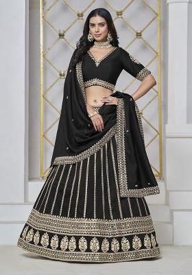 Black Embroidered Silk Lehenga Set