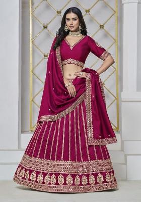 Rani Pink Embroidered Silk Lehenga Set