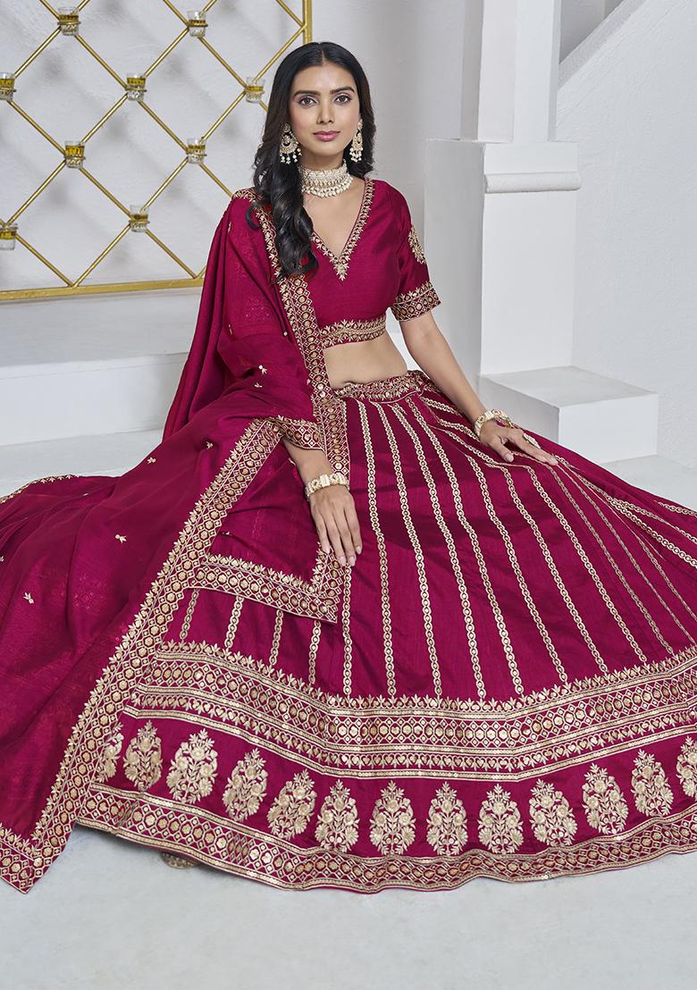 Rani Pink Embroidered Silk Lehenga Set - Indya