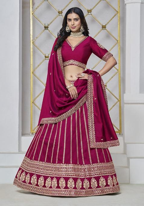 Rani Pink Embroidered Silk Lehenga Set