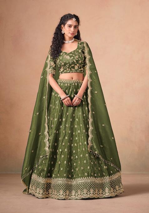 Mehendi Embroidery Organza Lehenga Set