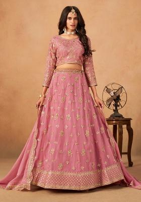Pink Embroidery Organza Lehenga Set