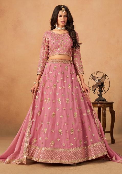 Pink Embroidery Organza Lehenga Set