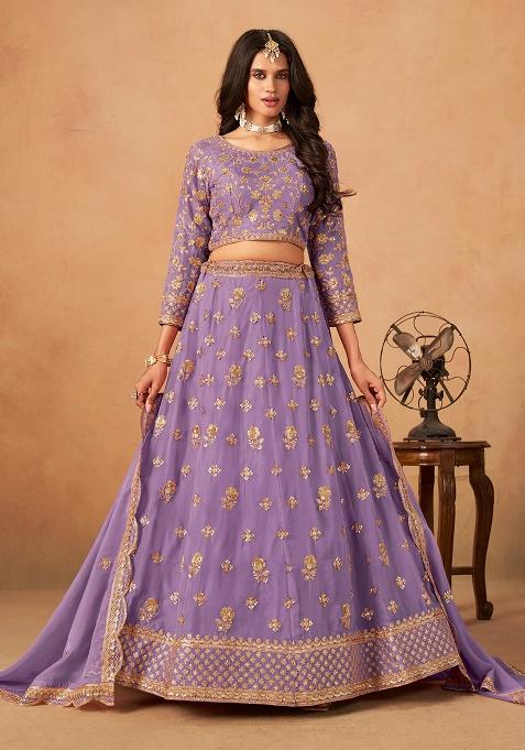 Lavender Embroidery Organza Lehenga Set