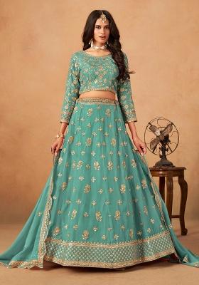 Blue Embroidery Organza Lehenga Set