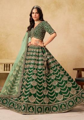 Mehendi Embroidery Silk Lehenga Set