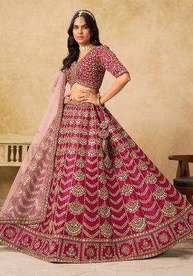 Maroon Embroidery Silk Lehenga Set