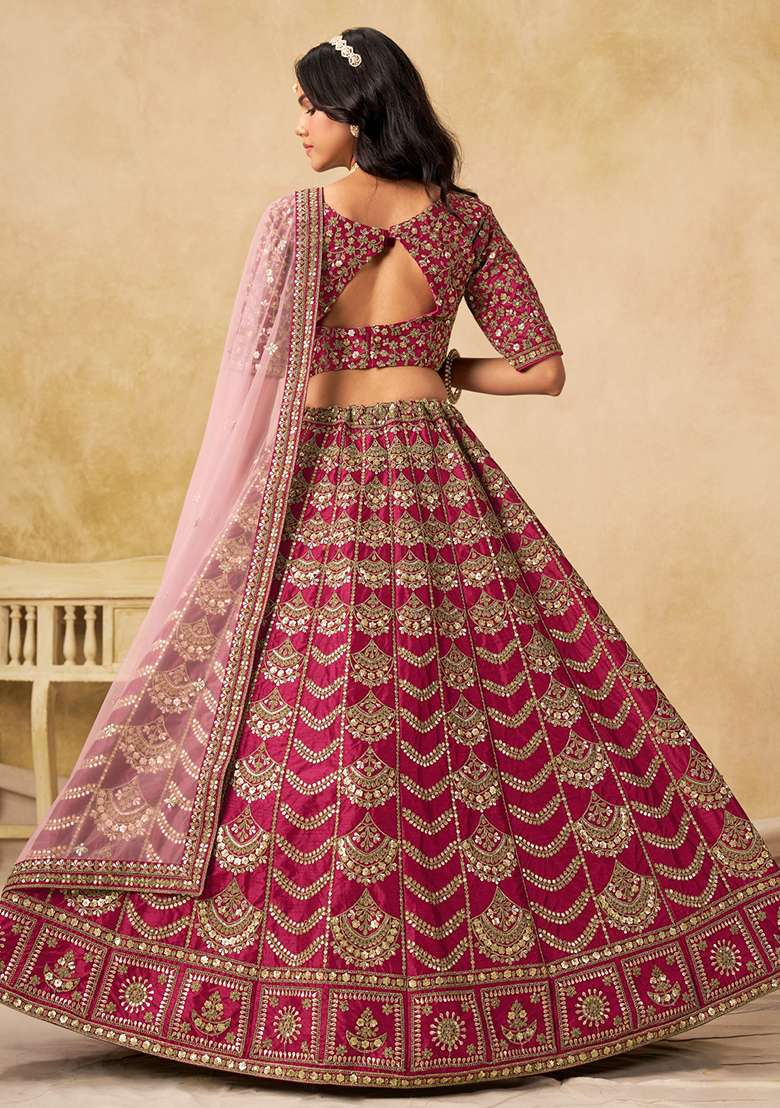 Maroon Silk Blend Lehenga Set with Embroidery for Diwali | Wedding & Festive Wear - Indya