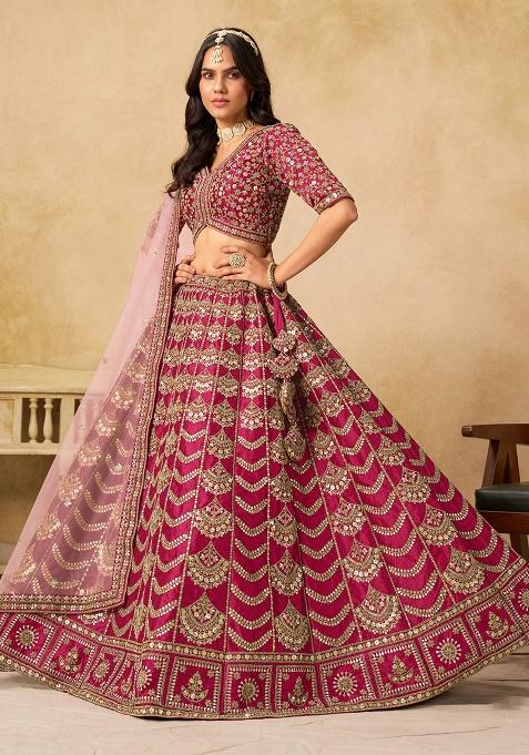 Maroon Embroidery Silk Lehenga Set