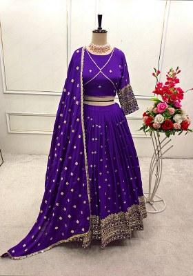 Purple Embroidery Chinon Lehenga Set