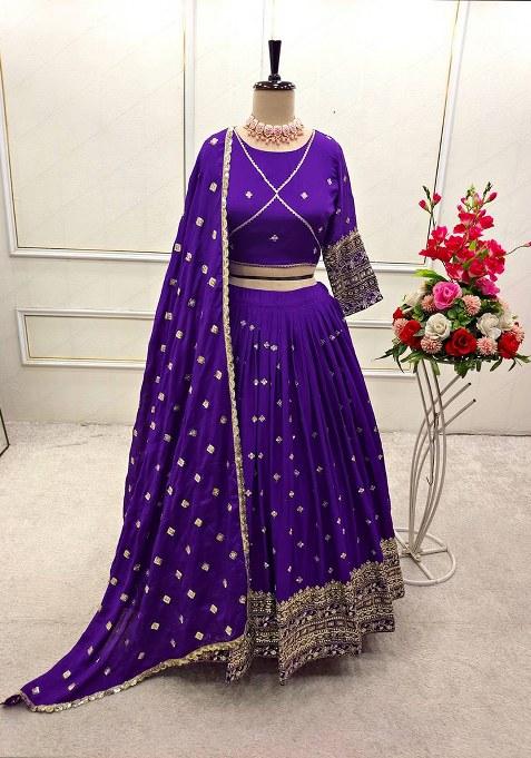 Purple Embroidery Chinon Lehenga Set