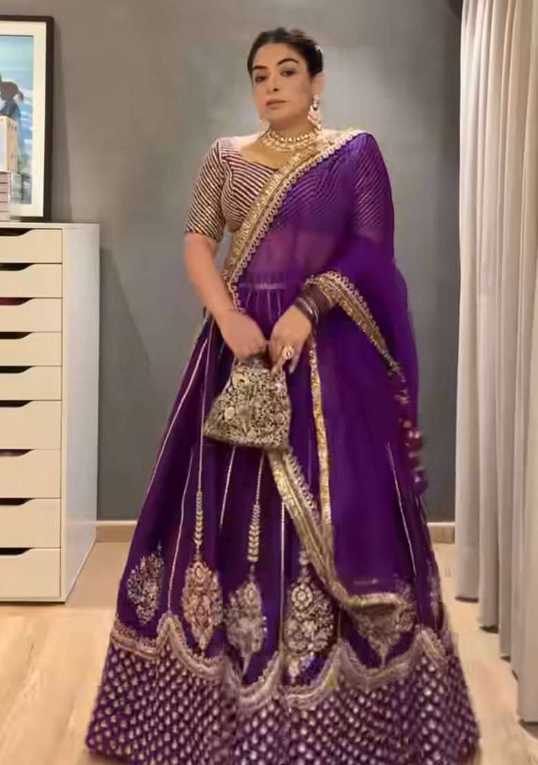 Purple Embroidery Chinon Lehenga Set - Indya