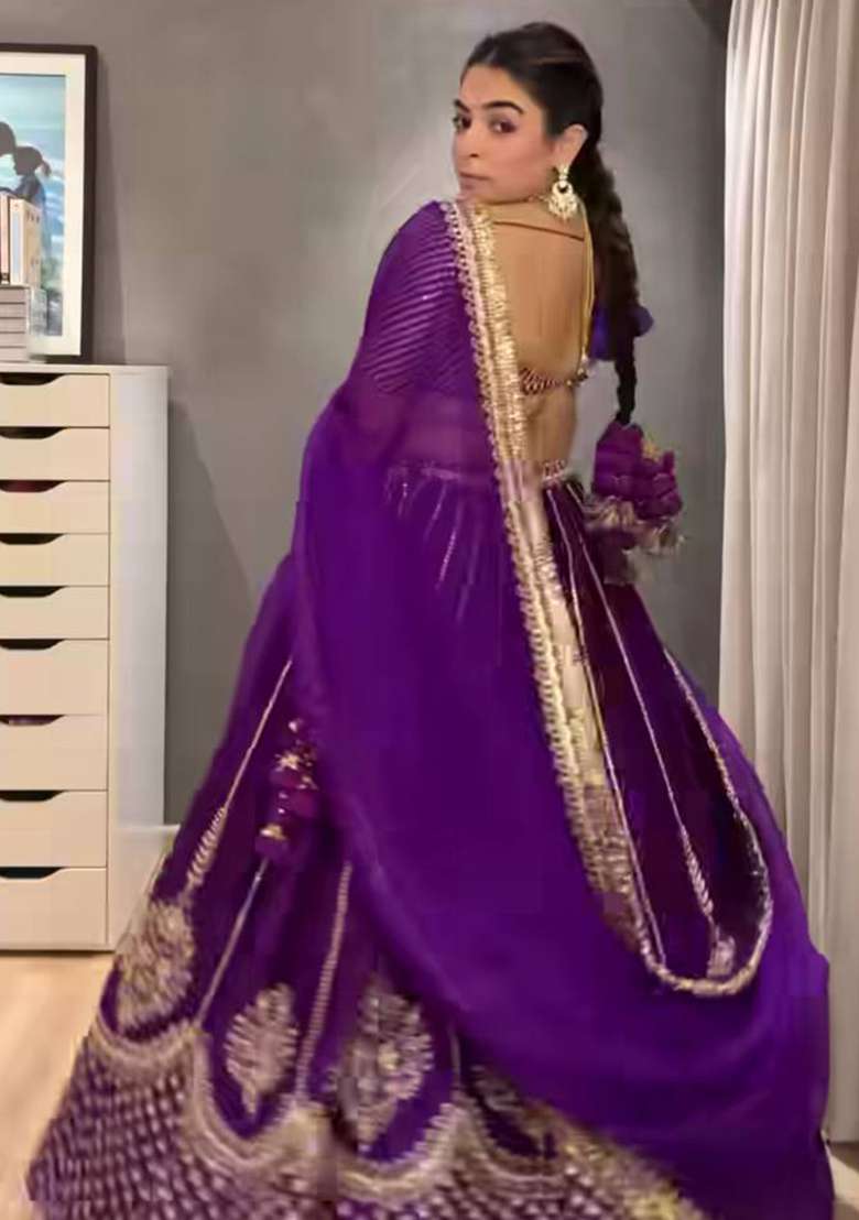 Purple Embroidery Chinon Lehenga Set - Indya