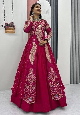 Pink Sequence Work Vichitra Lehenga Choli