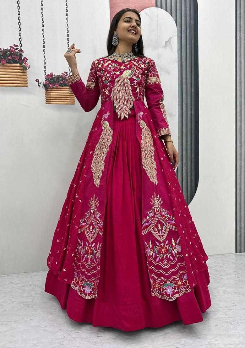 Pink Sequence Work Vichitra Lehenga Choli - Indya
