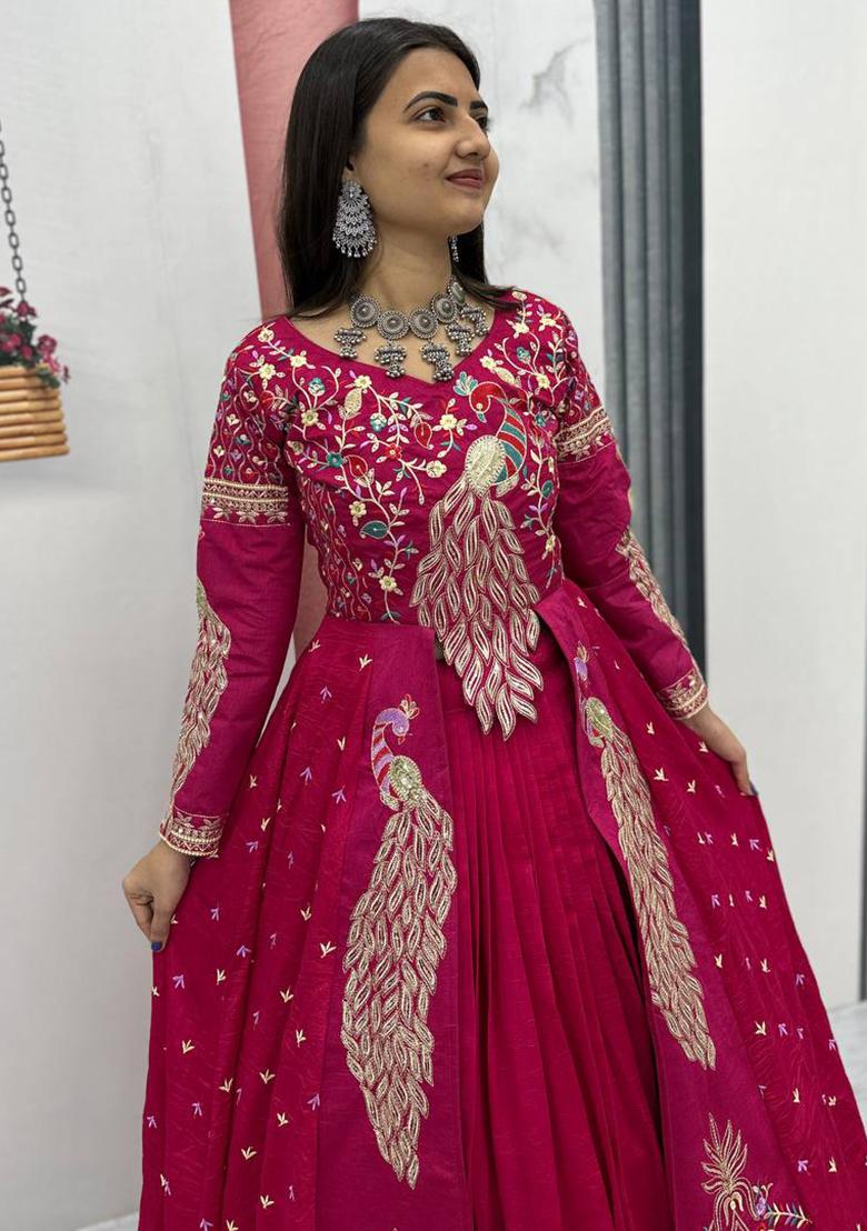Pink Sequence Work Vichitra Lehenga Choli - Indya