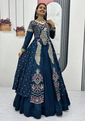 Blue Sequence Work Vichitra Lehenga Choli