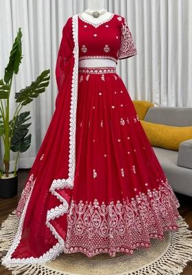 Red Thread Work Silk Lehenga Choli