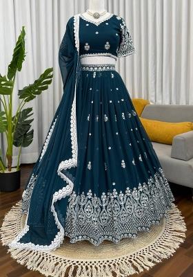 Blue Thread Work Silk Lehenga Choli