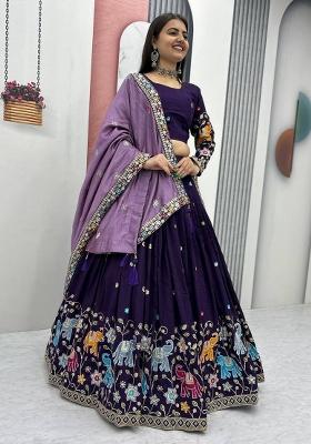 Purple Sequence Work Silk Lehenga Choli