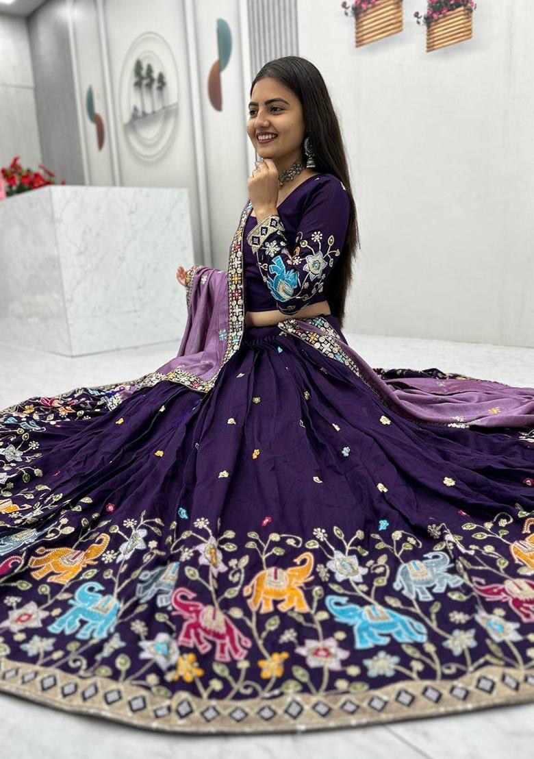 Purple Sequence Work Silk Lehenga Choli - Indya