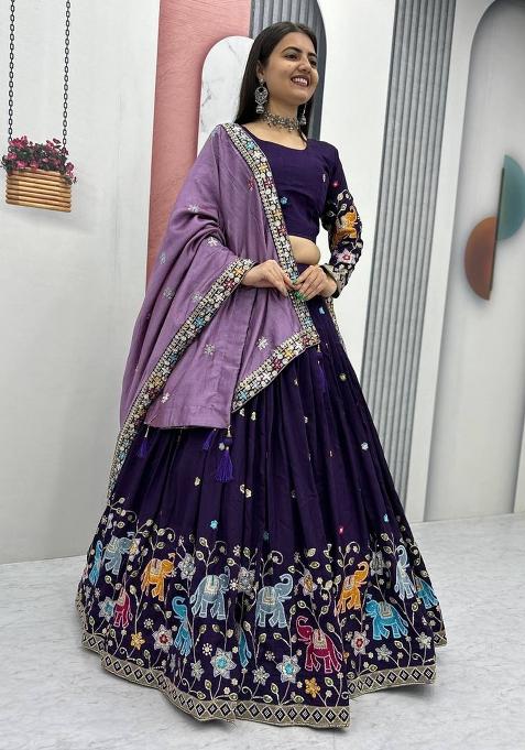 Purple Sequence Work Silk Lehenga Choli