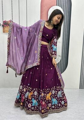 Wine Sequence Work Silk Lehenga Choli