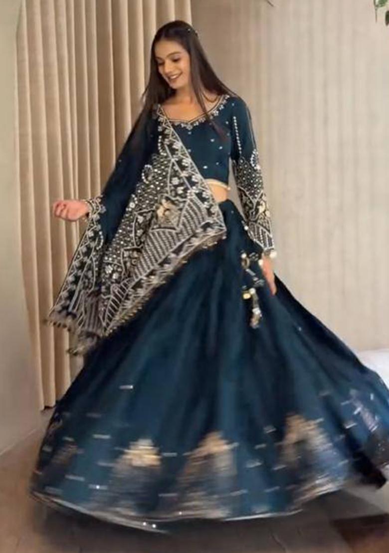 Rama Embroidery Silk Lehenga Choli - Indya