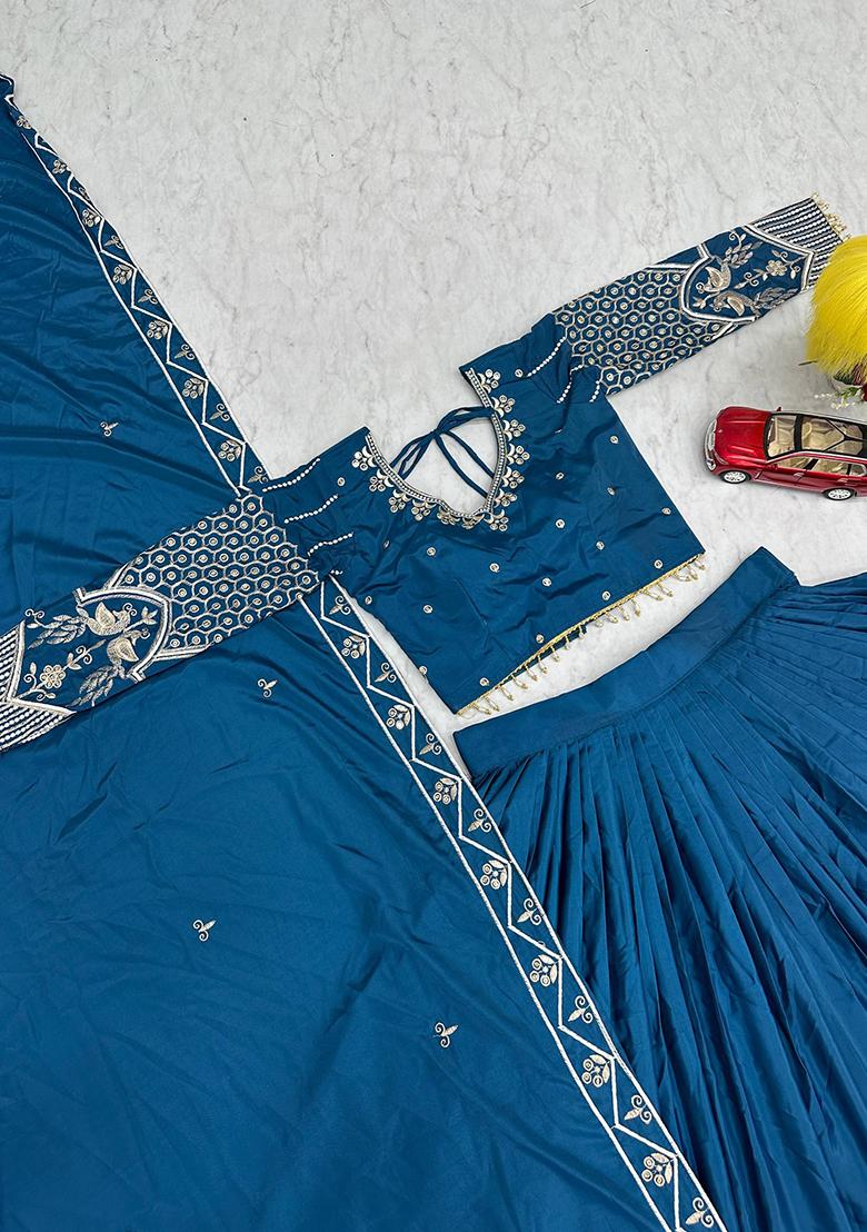 Rama Embroidery Silk Lehenga Choli - Indya