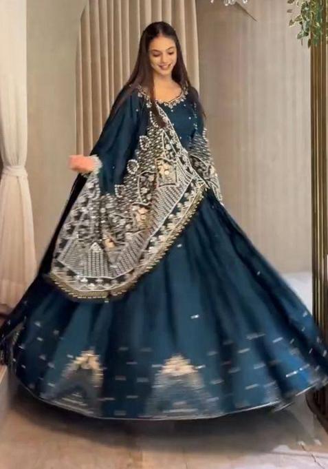 Rama Embroidery Silk Lehenga Choli