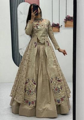 Cream Sequence Work Vichitra Lehenga Choli