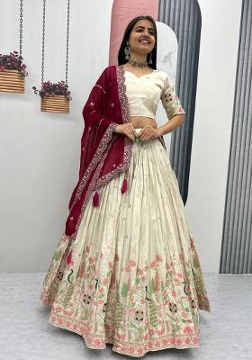 Cream Sequence Work Silk Lehenga Choli