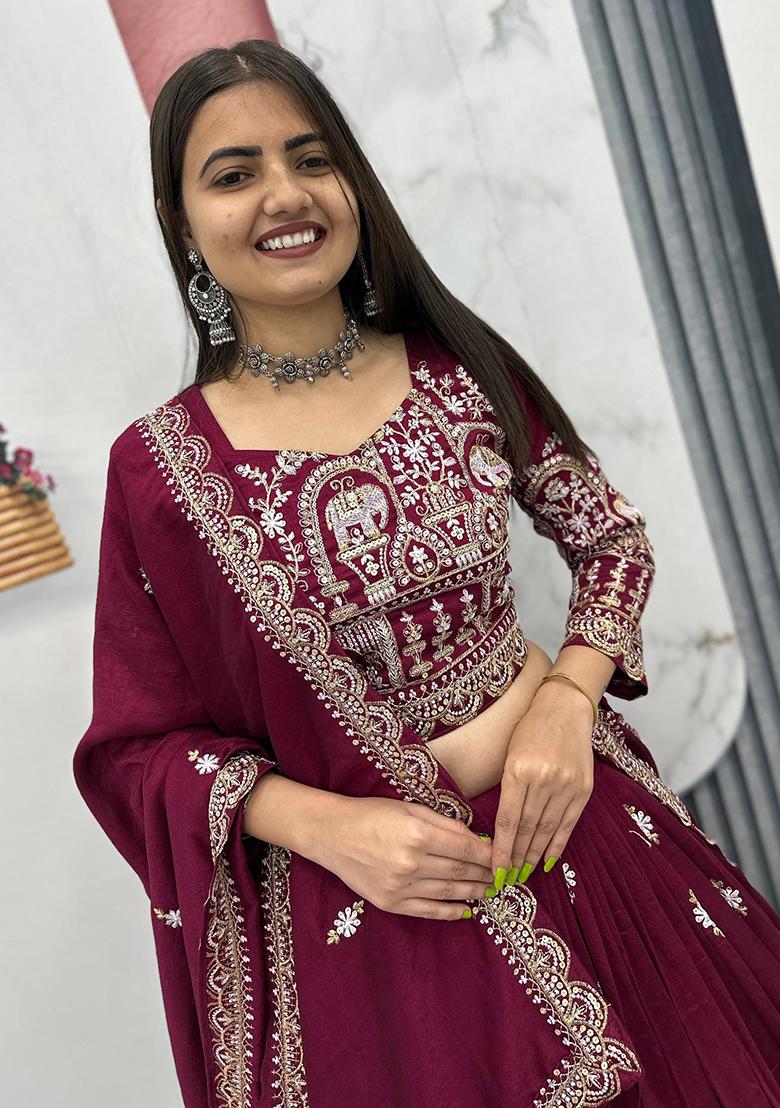 Blue Sequence Work Silk Lehenga Choli - Indya