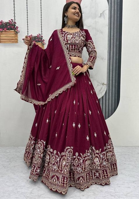 Blue Sequence Work Silk Lehenga Choli