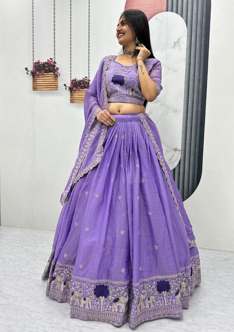 Lavender Embroidery Stitchmoss Shimar Lehenga Choli - Indya