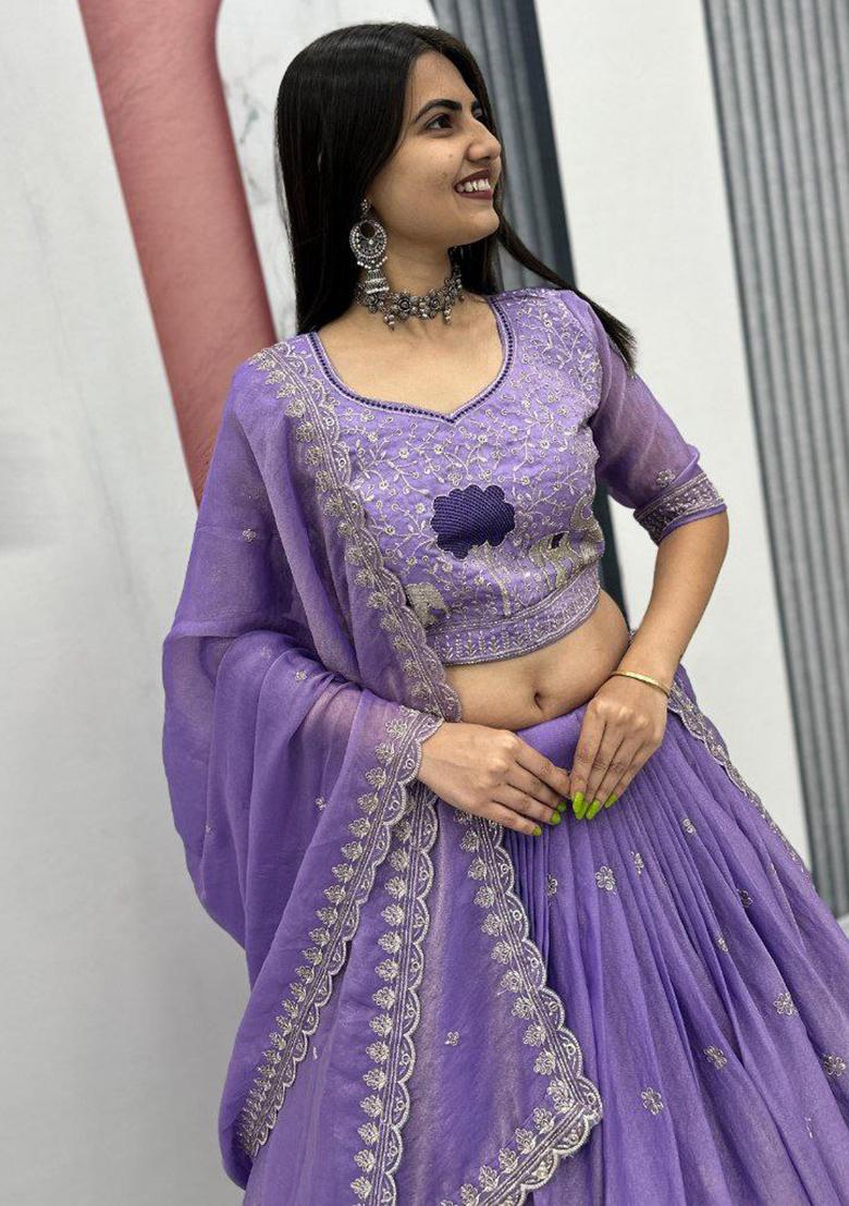 Lavender Embroidery Stitchmoss Shimar Lehenga Choli - Indya