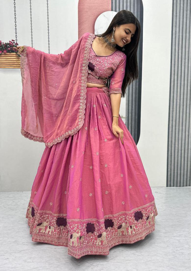 Pink Embroidery Stitchmoss Shimar Lehenga Choli - Indya