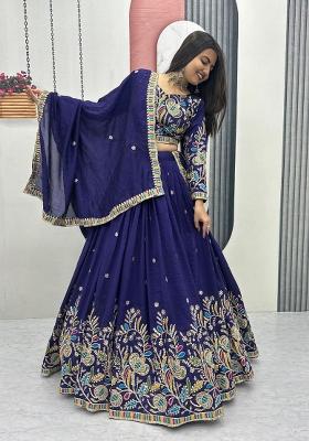Navy Blue Embroidery Silk Lehenga Choli