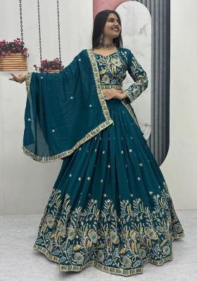 Blue Embroidery Silk Lehenga Choli