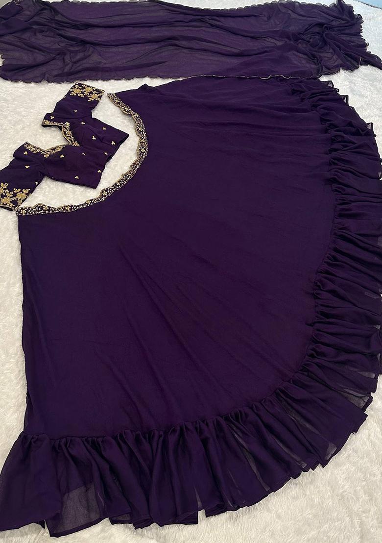 Wine Sequins And Dori Work Silk Lehenga Choli - Indya