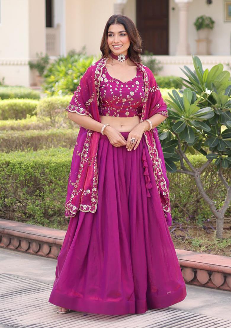 Rani Pink Embroidery Silk Lehenga Choli - Indya
