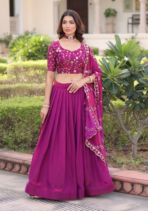 Rani Pink Embroidery Silk Lehenga Choli