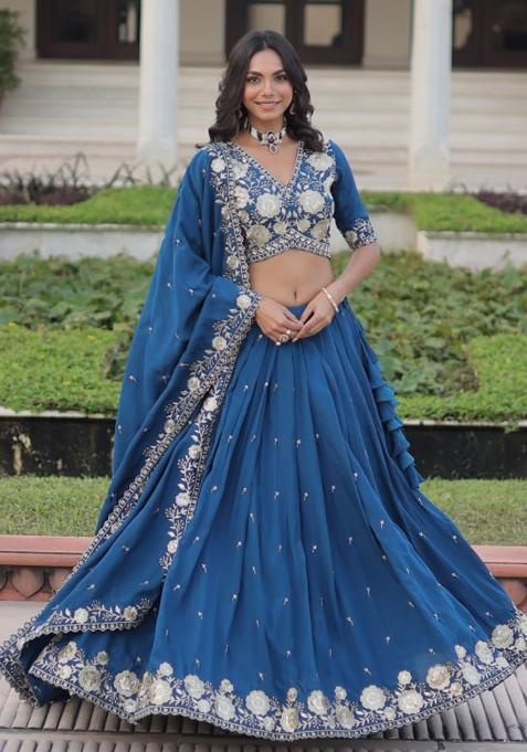 Royal Blue Embroidery Silk Lehenga Choli