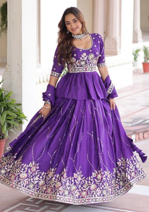 Purple Embroidery Gold Crush Lehenga Choli